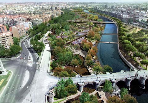 Recreación del Parque de la Arganzuela en Madrid.